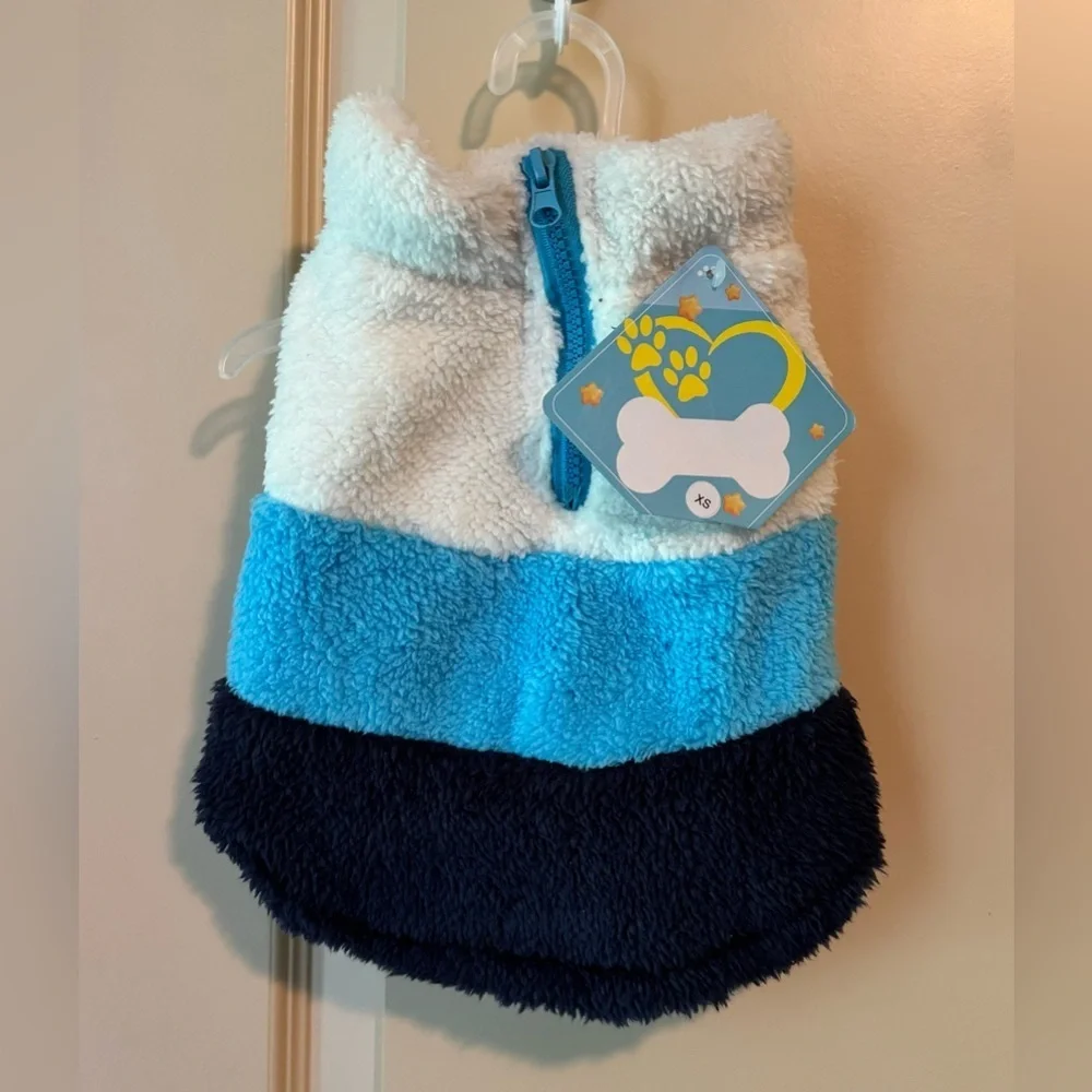 Dog PET JACKET Fleece Colorblock Vest - Blue and White